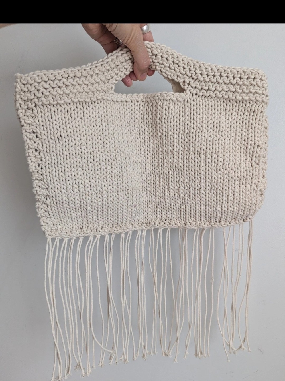 Mer Sea Boho Cream Crochet Purse Clutch Bag With Fringe Cotton Macrame $115